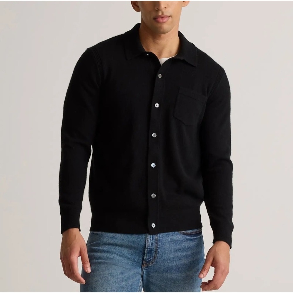 Quince Mens XL NWOT Mongolian Cashmere Black Cardigan Sweater Lux Preppy Polo